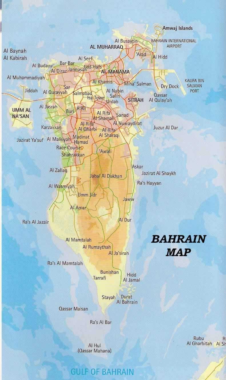 Bahrain kaart met die plekke